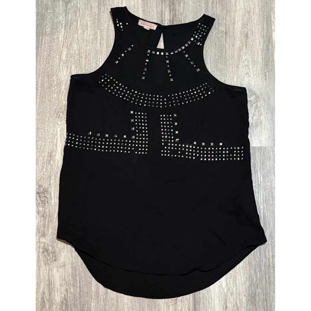 Socialite Black Sleeveless‎ Embellished Blouse Top Women's Size S